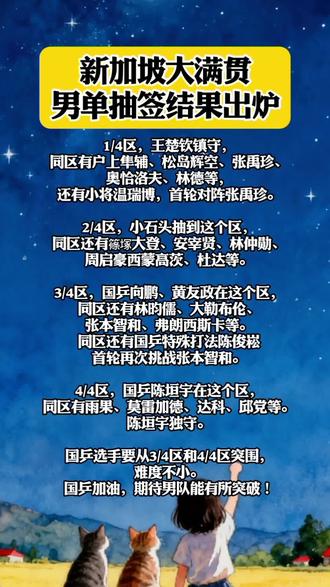 新加坡大满贯男单抽签结果出炉!