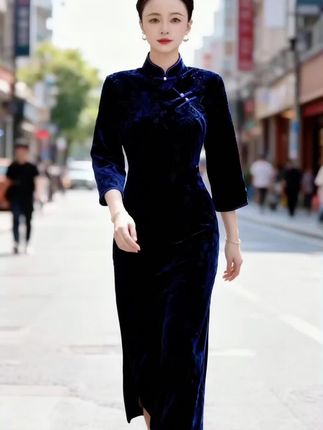 #创作灵感 【YUAN68】2025秋季新款气质提花丝绒中国风旗袍连衣裙显瘦复古#我要上热们 #旗袍 #国风古韵 #原创视频