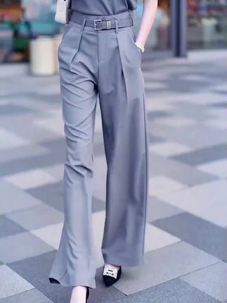 灰色西装阔腿裤女2025早秋季新款高腰显瘦休闲宽松直筒裤垂感裤子#阔腿裤#显瘦穿搭#休闲裤#气质穿搭