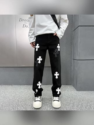 CH修身弹力十字架牛仔裤男款25SS小众设计感潮牌高街宽松直筒长裤#牛仔裤男 #直筒裤男 #设计感穿搭 #修身牛仔裤