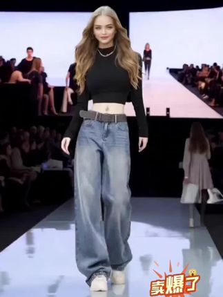 深蓝牛仔裤2025爆款新款秋季宽松显瘦复古百搭通勤女装拖地阔腿裤#宽松显瘦牛仔裤#复古百搭通勤拖地阔腿裤#我要上热门🔥