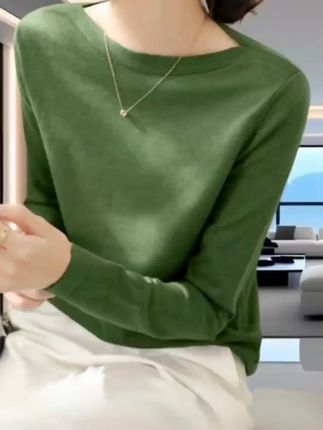 秋季新款百搭长袖针织衫法式一字领套头时尚显瘦内搭打底女