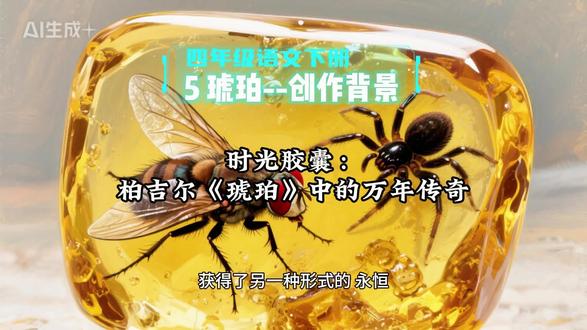 4.18四年级语文下册《5琥珀》创作背景解析--时光胶囊:柏吉尔《琥珀》中的万年传奇#四年级语文 #四年级语文下册 #琥珀 #琥珀蜜蜡 #创作者扶持计划