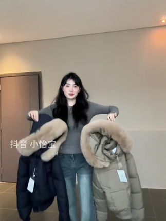 大毛领连帽韩版加厚棉服收腰显瘦小个子保暖短款棉衣潮外套面包服#外套 #面包服 #女装 #百搭