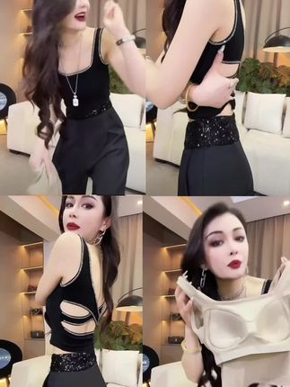 夏季新款网红性感背心外穿交叉露背内衣百搭烫钻吊带背心带胸垫 #美背吊带背心 #美背背心 #露背内搭 #带胸垫背心 #修身显瘦上衣