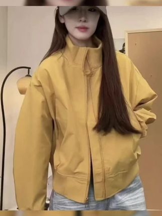 正版韩版复古黄色高级感立领棒球服外套2025秋季新款宽松百搭夹克#冲锋衣 #外套 #羽绒服 #毛衣#大学生