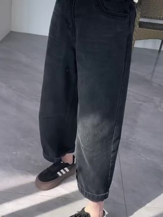 黑灰色直筒牛仔裤女2025年秋季新款大码高腰显瘦九分哈伦老爹裤子#老爹裤 #牛仔裤 #直筒裤 #九分裤 #显高显瘦显腿长