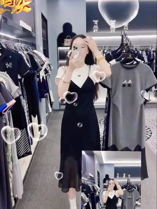 高级设计师原创新款夏日轻奢女装拼接假两件显瘦连衣裙#女装穿搭 #夏装穿搭分享 #连衣裙分享 #夏季穿搭 #穿衣指南搭配