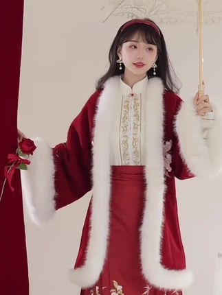 汉服【山茶梅涧】明制长衫马面裙立领衫刺绣日常秋冬款#穿搭 #这也太好看了 #国风 #马面裙 #古风