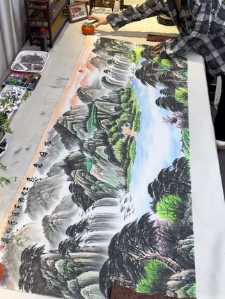 手绘《旭日东升》 #手绘#国画#家居挂画#文玩探宝#翻翻我家的文玩好东西