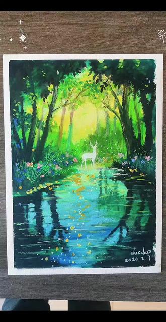 林间小鹿油画棒教学#艺术在抖音 #创作者中心 #创作灵感 #跟着抖音学画画 #油画棒