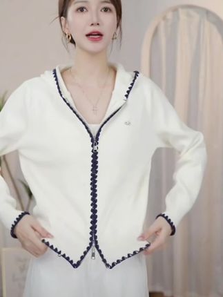 设计感洋气减龄针织衫韩版连帽针织衫女,2025新款早秋宽松百搭开衫 #针织开衫女 #秋季穿搭