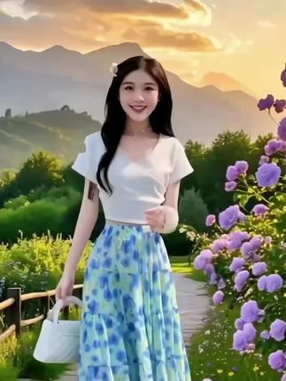 La Chapelle/拉夏贝尔夏季韩系花色长款大摆雪纺半身裙多层A字裙#小清新穿搭 #夏日穿搭 #今日穿搭分享 #拉夏贝尔半身裙@巨量千川