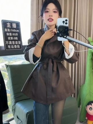 薄款秋季长袖水洗皮系带绑带皮衣网红上衣城市机能风8003#气质穿搭 #洋气减龄 #皮衣 #谁穿谁好看