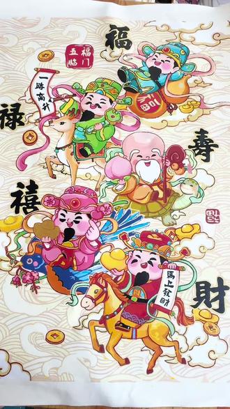 初五迎财神,挂这幅刚刚好,寻迹家的《五福天官赐瑞图》#数字油画技巧 #装订教程 #初五记得迎财神