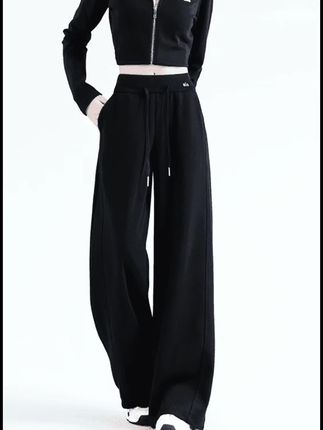 #百搭阔腿裤 #休闲女裤 秋冬季新款美式休闲卫裤高腰显瘦窄版阔腿裤直筒宽松舒适外穿