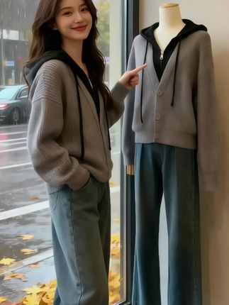 #自信的女人最有魅力 #慵懒风针织开衫#时尚休闲穿搭 #慵懒风穿搭 #假俩件针织开衫
