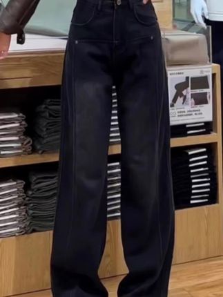 艾塔莉黑色阔腿裤牛仔裤子女秋季2025梨形身材 大码直简裤小个子#小个子穿搭 #直筒裤 #穿搭