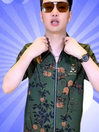 2025夏季新款男士休闲时尚小佛爷满身梅花图案双拉链翻领短袖衬衫#短袖#时尚衬衫#男装#短袖衬衫#新款短袖衬衫