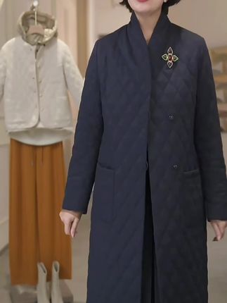 复古菱格长款风衣夹棉外套#时尚风衣棉外套#精致优雅#面料舒适透气 #洋气百搭