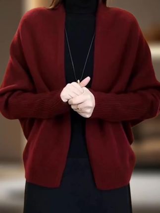 春秋洋气红色长袖保暖宽松针织开衫 大码女装遮肚子百搭毛衣外套#针织开衫#面料柔软舒适#洋气减龄#遮肉显瘦#气质穿搭