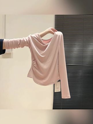 yoewshean/羽媗秋冬季斜肩荡领ins微胖mm大码女装长袖t恤内搭上衣#长袖女 #t恤女 #大码搭配 #长袖t恤 #打底衫女