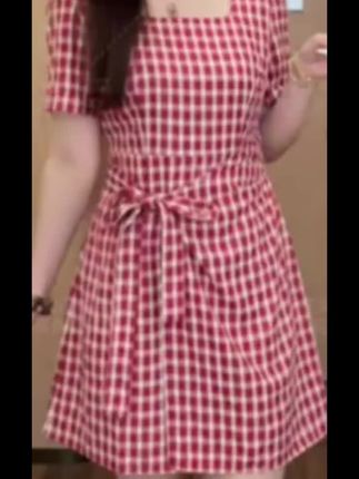 #上热门 (现现款)微胖定制~【梦醒时分】气质设计感方领显瘦格子连衣裙#点击商品橱窗进店购买 #遮肉显瘦 #修身显瘦 #遮肉显瘦连衣裙