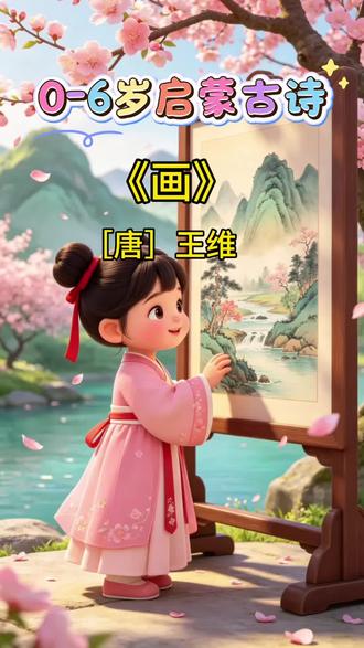 《画》唐 王维 远看山有色,近听水无声~ 每天一分钟,轻松学古诗!#儿童古诗词 #国风古诗启蒙 #幼儿启蒙古诗词