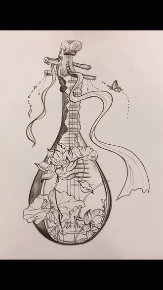 #莲花绘画教程 #素描 琵琶与荷花|湖畔微风起 琵琶声声慢 荷花映碧水 弦音入云间#国风古韵 #画画 #画画的baby