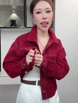韩国东大门粉色外套女短款2025早秋新款宽松明线外套女春秋#自己的穿衣风格 #牛仔外套@我要上热门