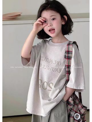 现货「壹秋.ONE AUTUMN」【星语潮童】字母休闲短袖T女夏上衣GX813#高品质童装 #每日童装穿搭分享 #女童穿搭 #萌娃穿搭