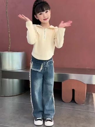 #女童套装 #高品质童装 #潮童穿搭 #女童连帽衫#女童牛仔裤