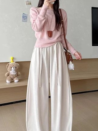 高品质真欧棉绒中线阔腿裤女2025年早秋新款高腰显瘦宽松慵懒风