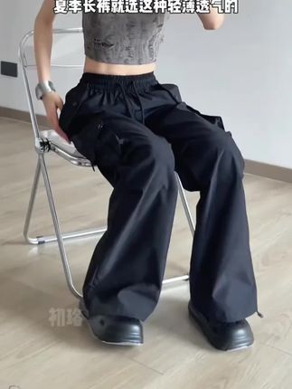 军绿色工装裤女款秋季2025爵士舞显瘦窄版直筒小个子降落伞兵裤子#工装裤#窄版直筒裤#时尚百搭