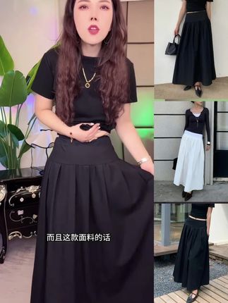韩版气质显瘦高腰小众设计感百搭复古收腰大摆半身裙#半身裙 #收腰大摆裙 #高腰半身裙显瘦