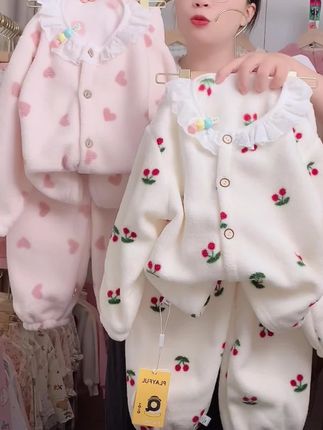 【加绒600克】儿童家居服雪粒绒男童女宝冬开衫加绒加厚保暖睡衣