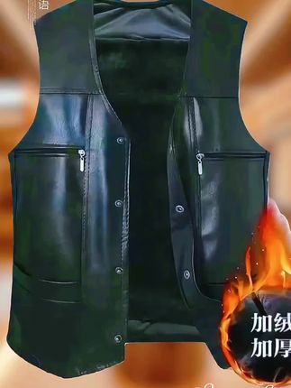 男士加绒加厚保暖皮马甲#保暖马甲 #马甲 #皮马甲