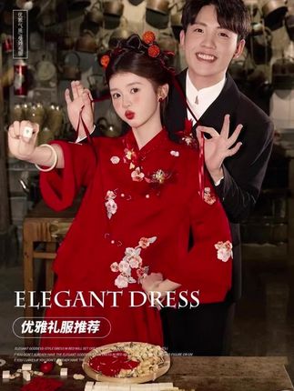 秋冬新款新娘结婚订婚旗袍新中式小个子红色套装订婚回门出阁礼服#新娘礼服#订婚礼服#喜庆