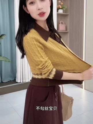 短款翻领毛衣套头长袖百搭洋气温柔知性宽松假两件中年女装#女装穿搭 #女性气质穿搭 #针织衫 #气质美女穿搭 #气质感穿搭