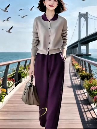 #休闲套装 2025春秋新款高级感撞色翻领针织衫时尚休闲气质九分裤两件套女#优雅气质 #高级感穿搭 #穿出自信穿出美丽 #显高显瘦显腿长 @巨量千川 @DOU+小助手