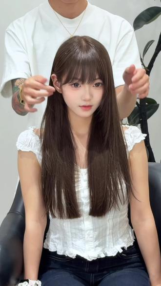 田曦薇同款刘海 |夏季显白发色 #齐刘海 #显白发色 #石家庄染发 #石家庄剪发 #发色