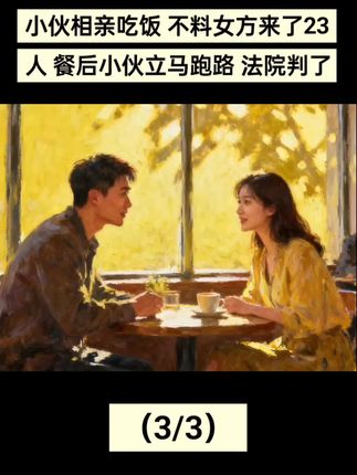 小伙相亲吃饭 不料女方来了23人 餐后小伙立马跑路 法院判了#男女情感 #相亲奇葩事 #饭店 #社会百态 #人物故事