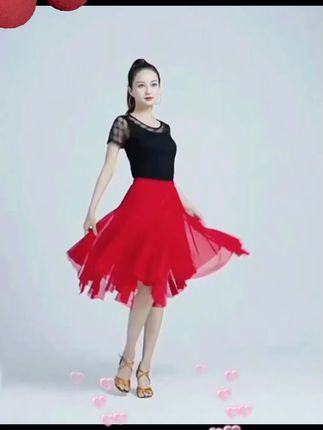 夏季新款拉丁 高档网纱女成人半身裙专业摩登交谊比赛练功裙