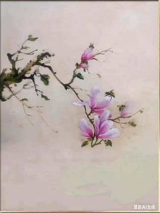 杨彦的彩墨玉兰 绘画作品欣赏。
