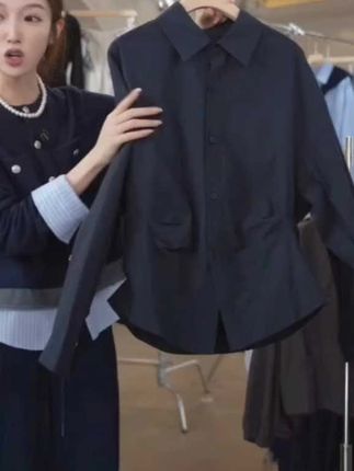 休闲复古通勤风春秋季新款纯色大码翻领衬衫女装宽松长袖个性上衣