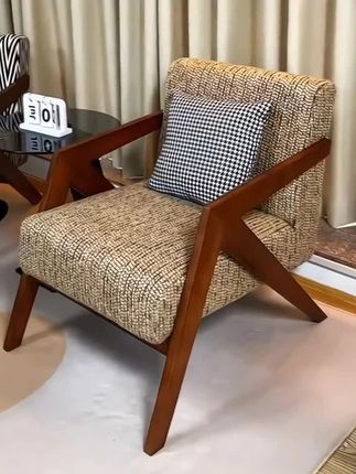 椅子 实木沙发椅,懒人休闲单人椅,复古棉麻椅子,椅子,美观实用