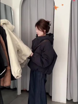 小个子短款双拉链连帽加棉冲锋衣外套女秋冬季新款休闲防风上衣潮#时尚穿搭 #时尚休闲穿搭 #气质优雅大方#时尚外套#气质穿搭