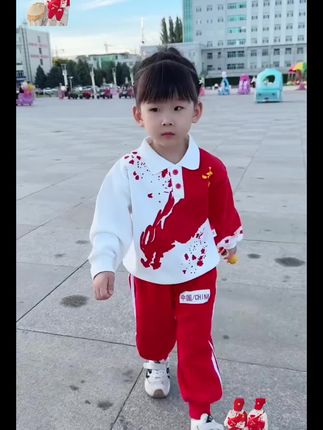 #【现货速发】【#@安安家】#男女童宝宝翻领polo休闲卫衣长袖套装红色秋装@抖音小助手 @DOU+小助手 @DOU+上热门