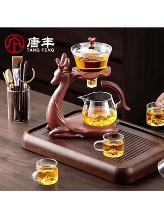 唐丰玻璃福禄连连鹿自动茶具家用办公磁吸茶水分离壶懒人泡茶神器#茶具好物推荐 #高端茶器 #爱生活爱喝茶