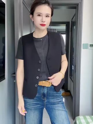 法式外穿西装马甲开衫外套女士春秋简约休闲修身显瘦无袖背心上衣#马甲 #西装马甲 #显瘦开衫 #无袖背心 #休闲马甲